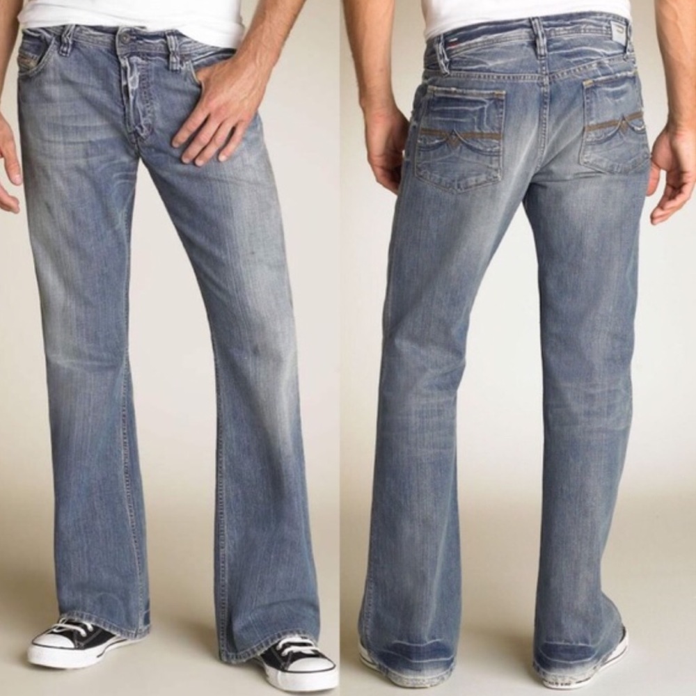 Diesel ZAF Distressed Bootcut Jeans - Size 36x30